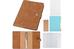 Yarotm Quaderno ad Anelli A5 - Raccoglitore in Pelle ad Anelli Taccuino Appunti a Quadretti 5mm - Quaderno Budget Binder Fogli di Ricarica 100GSM Carta - Ambra Marrone A5 Blocco Note con Anelli