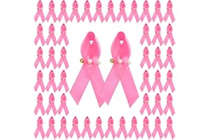 CRAFFANCY 100 PCS Octobre Rose Pins, Pin Broches Cancer du Sein en Satin Ruban Rose Épingles avec Perles Accessoires Décoratifs en Polyester, pour Activités