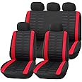 Upgrade4cars Car Seat Covers Full Set Universal Black Red | Washable Cover for Front Seats, Rear Bench & Headrest | Interior Accessories for Women and Men