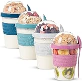 Renkli Take and Go Kaşıklı Hazneli Meyveli Yoğurt Kabı Piknik Iş Atıştırmalık Diyet M&uuml;sli Granola S&uuml;t Bardağı (4'l&uuml; Set 2)