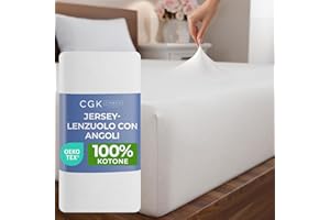 CGK UNLIMITED Lenzuolo con angoli 160x200 cm – Lenzuolo in jersey elasticizzato 100% cotone, certificato Oeko-TEX, premium, morbido, coprimaterasso in jersey per materassi a molle fino a 30 cm – Bianco