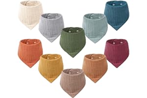 Konssy Baberos de muselina para bebé, paquete de 10 baberos bandana para bebé, 100% algodón, unisex, para niños y niñas, juego de 10 colores sólidos para dentición y babeo