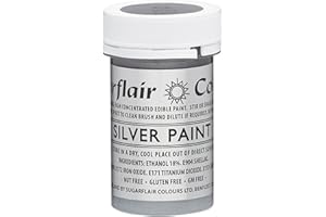 Sugarflair Colours Edible Food Colouring Paint, Silver, Pots of Dye, Available in 14 Colours, Use On Sugar, Flower & Modelling Pastes, Marzipan & Buttercream, 20g