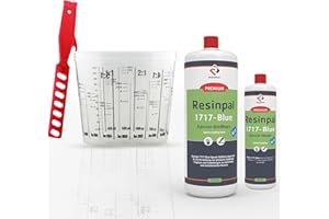 1 kg Resinpal 1717-Blue (Gießharz) + 0,5 kg Härter | Inkl. 750ml Mischbecher & 280mm Rührstab | Glasklares Epoxidharz für Gießen, Beschichten & DIY-Projekte