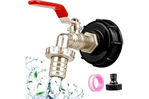 Niaetuto Robinet Cuve 1000l,Robinet Cuve IBC en Alliage d'aluminium,S60X6 Adaptateur de Réservoir IBC avec Adaptateur en Plastique,Robinet de Jardin pour d'adaptateur de Cuve (3/4'')