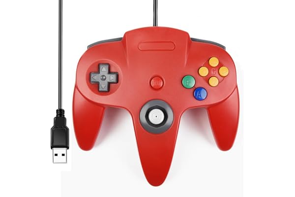 miadore Manette USB Classic N64,manette joystick Gamepad N64 compatible avec PC Windows,Mac,Linux,Raspberry Pi 3 (rouge)