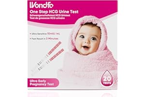 Wondfo Tests de Grossesse, Bandelettes de Détection Précoce 10 MIU/ml, Pack de 20, Précision 99.99% Après Retard de Règles