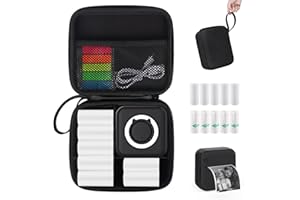HUIJUTCHEN Mini Pocket Printer with Case, Mini Thermal Printer with 10 Rolls Thermal Paper, Mini Portable Photo Printer for Travelling, Journal, Memo, Photo, Study Notes