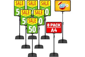 VAIIGO Paquete de 8 soportes para carteles A4 para expositores de mesa, soporte de señalización ajustable, menús promocionales para empresas, oficinas, restaurantes