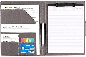 ‎HENGSONG Hengsong Klemmbrettmappe,Schreibmappe,Dokumentenmappe A4 Leder mit A4-Notizblock,mit Klemmbrett A4,mit Klebemarkierungen Farbig&Kugelschreiber,mit Magnet-Verschluss,ca.24.5x32cm,Grau