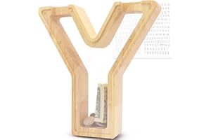 DBPBToU Hucha Grande de Madera con Letras, Huchas Personalizada Transparente 23*4*23cm, Hucha Cerdito para Niños, Hucha Grandes Creativa para Regalo de Cumpleaños/Decoración del Hogar/Recuerdo (Y)