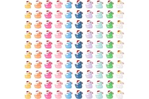LUTER 100pcs Christmas Resin Ducks, Mini Resin Ducks Decoration Little Ducks with Christmas Hat Tiny Resin Duck Miniature for Garden Landscape Dollhouse Decorations DIY Charms (Colorful)