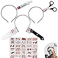 ROSAUI Knife Headband Scary Halloween Costume Accessories, 3x Spooky Knife on the Head Halloween Headband – 30x Small Scar Wound Tattoo Stickers Terrifying Halloween Zombie Makeup Props Set