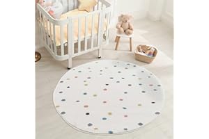 carpet city Tappeto per cameretta dei bambini, motivo a pois, 120 cm, rotondo, per bambini, decorazione per la cameretta dei bambini