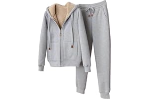 HAOLEI Ensemble Jogging Femme 2 pièces Survêtement Combinaison de Sport Veste d'hiver Sweat à Capuche Zippé et Pantalon de Jogging, Combinaison de Jogging en Polaire Chaude
