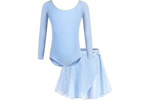 Bricnat Abbigliamento da Balletto per Ragazze Vestito da Balletto Body da Balletto per Bambini Manica Corta Manica Lunga Vestito da Ballo per Body da Ballo in Cotone con tutù 2-10 Anni