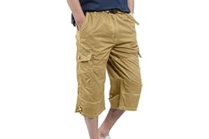 YAOBAOLE Shorts Cargo Homme 3/4 en Coton Léger Été Shorts de Travail Court avec Multi-Poches Taille Elastique