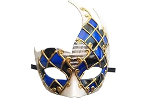 Coolwife Men's Masquerade Mask Vintage Venetian Checkered Musical Party Mardi Gras Mask (Blue/Black1)