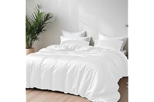 LINENWALAS White Double Duvet Cover 3Pc Set Organic Bamboo Bedding Set Anti Allergy Comforter Cover Set 200x200 Soft, Cooling, Luxury Bamboo Bedding Double Size Quilt Cover (White)