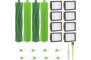 Fictezlove do odkurzacza robota odkurzającego iRobot Roomba i7 i7+ i3 i3+ i4 i4+ i6 i6+ i8 i8+ E5 E6 E7, części zamienne z 4 gumowymi szczotkami, 8 filtrami HEPA, 8 szczotkami bocznymi, 1 śrubokrętem