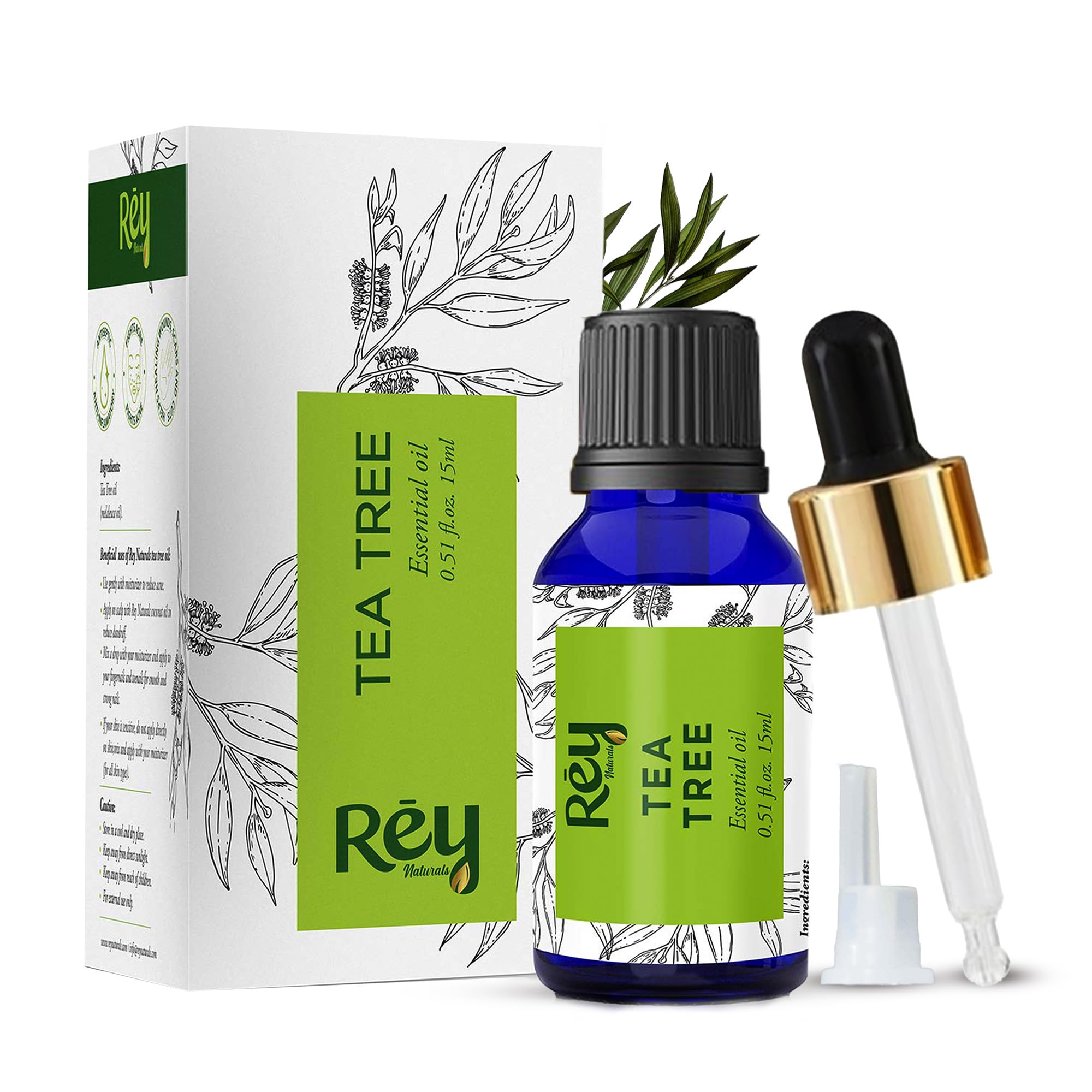 Rey Naturals Pure Tea Tree Essential Oil | Tea Tree Oil For For Hair | Tea Tree Oil for face | Tea Tree oil for skin | Suitab