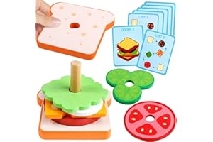 GOUJFOL Sándwich de Madera Apilar Juguetes, Cocina Juguete Madera Pan Apilamiento Puzzle Juegos Educativos Niños Juguete Comida Accesorios Regalos para Niño y Niña 2+ Años (sándwich)