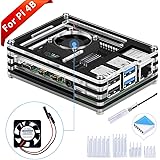 GeeekPi Acrylic Case for Raspberry Pi 4 Model B, Raspberry Pi 4B Case with Fan and 4pcs Heatsinks for Raspberry Pi 4 Model B (Only for Pi 4) (Black and Clear)