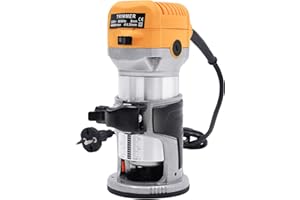 GMSLUU Trimmer per legno a 6 velocità variabili, 2000 W, per lavorazione del legno, kit router compatto, 6,35 mm, 8 mm (giallo)