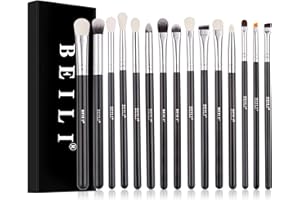 BEILI Brochas de Maquillaje,15PCS Uego de Brochas de Maquillaje Profesional,Pinceles Maquillaje Ojos,Brochas Para Sombras,Delineador de Ojos, Cejas,Pinceles Para Corrector,Difuminar,Cel de Labios