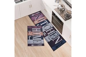 LY4U Kitchen Rug Set, 2 Pieces Non Slip and Anti Fatigue Kitchen Mat Set, Washable Kitchen Floor Mat, Standing Mats for Office Home Decoration