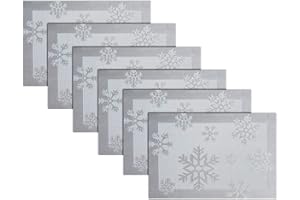 pigchcy Silver Snowflake Vinyl Placemats Heat-Resistant Table Mats Washable Easy Clean Plastic Placemats for Dining Table Set of 6 (45 x 30 cm)