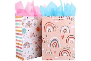 EDUNASS Sac Cadeau Grand Format en Papier pour Filles, Enfants, Bébé - Rose Rouge avec Poignées et Papier de Soie - Pour Anniversaire, Fête, Baby Shower