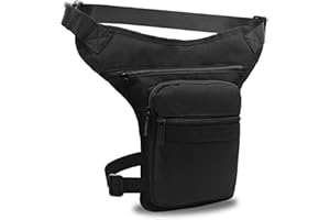 AHR Quality Marsupio da Gamba (grande capacità) Marsupio Moto Laterale Gamba Moto Hippie con cerniera, Marsupio lavoro militare 3 tasche e doppio fissaggio Unisex