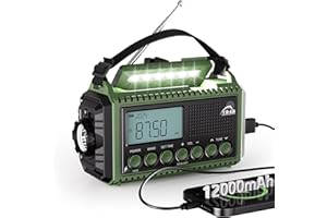 MESQOOL Portable Wind Up Hand Crank and Solar Powered Radio with USB Phone Charger, Emergency Radio with SOS Alarm and Flashlight, AM/FM/SW Radio with 12000mAh Rechargeable Battery for Outdoor