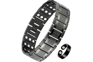 Jecanori 3X Magnetic Bracelet for Men and Copper Ring WIth 3500 Gauss Ultra Strength Magnets,Adjustable Titanium Steel Magnetic Bracelet with Adjustment Tool & Gift Box