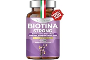 GROWNATURAL BIOTINA STRONG - Integratori per Capelli - Biotina Cheratina e Zinco - Vitamine per Crescita Capelli e anticaduta Donna e Uomo - 120 Compresse con Melograno, Vitamina C, Acido Folico e Selenio