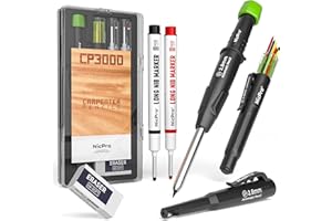 Nicpro crayon charpentier avec taille-crayon, crayon chantier CP3000 avec 6 recharges, marqueurs à pointe longue pour trous profonds, outils de charpentier robustes pour le travail du bois