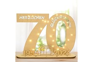 JGYCVBU 70 Geburtstag Deko, Holzschild Gästebuch, mit Lichterkette Ständer und Kerzenhalter, Tischdeko Holz, Kann als Geburtstags Geschenk Verwendet Werden, für 70 Jahre Mann Frau