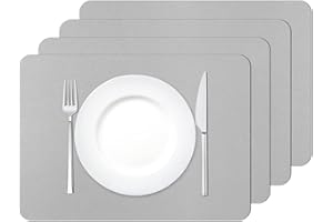 ‎MORROLS MORROLS Tischsets Abwaschbar, Tischset Leder 4er Set Lederoptik Kunstleder Wasserdicht Platzset für Zuhause Restaurant Speisetisch, 42x30cm,Hellgrau