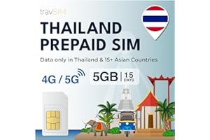 travSIM Tailandia Tarjeta SIM | 5GB de Datos móviles | Funciona en Dispositivos iOS y Android | El Plan de Esta Tarjeta SIM para Tailandia es válido Durante 15 días