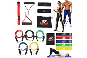 ARMAGEDDON SPORTS Set di 17 fasce di resistenza, fasce di allenamento con maniglie, cinghie per caviglia, ancoraggio + mini fasce per allenamento completo del corpo