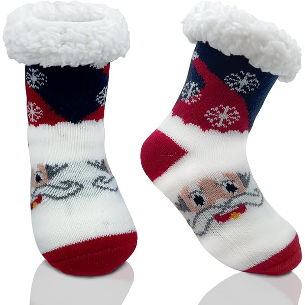 Durio Kinder-Kuschelsocken Winter – Rutschfeste Sohle, Flauschig Warm, Größe 1-3 Jahre – Motiv Grüner Bär