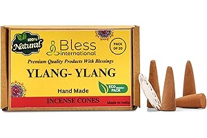 Bless International Ręcznie wykonane i w 100% naturalne kadzidełka YLANG-YLANG, organiczne, bez chemikaliów, do oczyszczania powietrza, relaksacji, treningu pozytywności, jogi, medytacji (20 sztuk)
