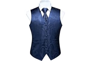 FAIMO Mens Paisley Waistcoat Floral Jacquard Waistcoat with Necktie Pocket Square Set Wedding Party Formal Vest Suit Set XS-4XL