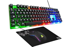 THE G-LAB G-Lab Combo Yttrium - Pack Teclado y Raton Gaming, Combo 3 en 1 con Teclado Gaming QWERTY, 105 Teclas, Ratón Gamer 2600 dpi, Alfombrilla de ratón Gamer - PC/PS4/PS5 (Nueva versión)