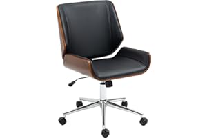 Vinsetto Silla de Escritorio Giratoria Silla de Oficina de PU con Altura Ajustable Función de Inclinación y Ruedas para Salón Dormitorio Estudio Carga 120 kg 51x65,5x82-92 cm Negro