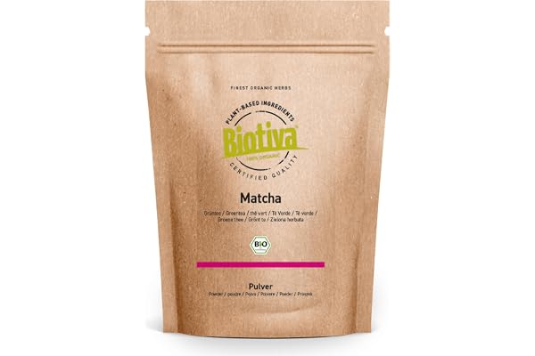 Biotiva Matcha te Organisk 100g - Premium Grünteepulver från Japan - te, latte, smoothies - 100% hållbart jordbruk - Butelj och kontrolleras i Tyskland (DE-ECO-005)