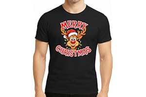 PB TECH Funny Reindeer Merry Christmas Family T-Shirt - Unisex Adults Merry Xmas T-Shirt - Funny Santa Shirt for Women and Men Unisex