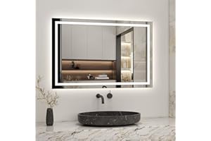 Biubiubath Espejo con Sencor LED Táctil de Baño 100 x 80 cm, Espejo de Baño con Luz LED 6000k Blanco, Espejo de Pared Led con Técnica Impermeable y Antivaho