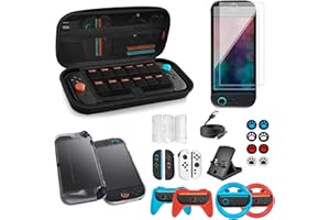 LAMPELC Switch 2 Tasche Kompatibel mit Nintendo Switch 2 Zubehör (2025) - Komplettpaket mit 1x Tragetasche, 2x Display-Schutzfolien, 1x Konsolen-Schutzhülle, 8x Daumengriffen, 2x Lenkräder & 2x Griffe